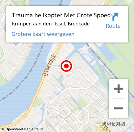 Locatie op kaart van de 112 melding: Trauma helikopter Met Grote Spoed Naar Krimpen aan den IJssel, Breekade op 4 december 2021 11:54