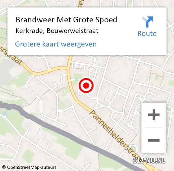 Locatie op kaart van de 112 melding: Brandweer Met Grote Spoed Naar Kerkrade, Bouwerweistraat op 4 december 2021 12:10