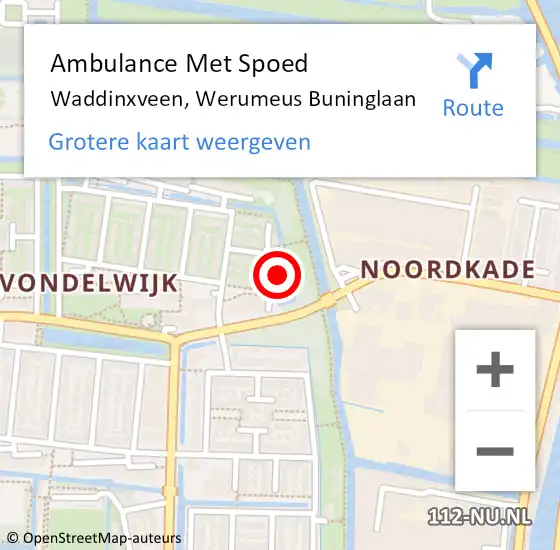 Locatie op kaart van de 112 melding: Ambulance Met Spoed Naar Waddinxveen, Werumeus Buninglaan op 4 december 2021 12:11