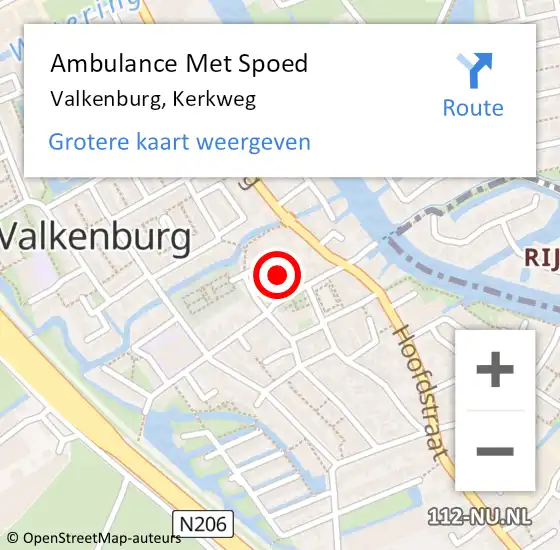 Locatie op kaart van de 112 melding: Ambulance Met Spoed Naar Valkenburg, Kerkweg op 4 december 2021 12:18