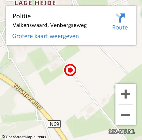 Locatie op kaart van de 112 melding: Politie Valkenswaard, Venbergseweg op 4 december 2021 12:26