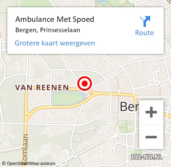 Locatie op kaart van de 112 melding: Ambulance Met Spoed Naar Bergen, Prinsesselaan op 4 december 2021 12:32