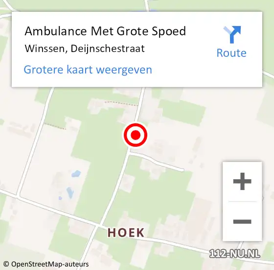 Locatie op kaart van de 112 melding: Ambulance Met Grote Spoed Naar Winssen, Deijnschestraat op 4 december 2021 12:36