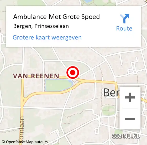 Locatie op kaart van de 112 melding: Ambulance Met Grote Spoed Naar Bergen, Prinsesselaan op 4 december 2021 12:53