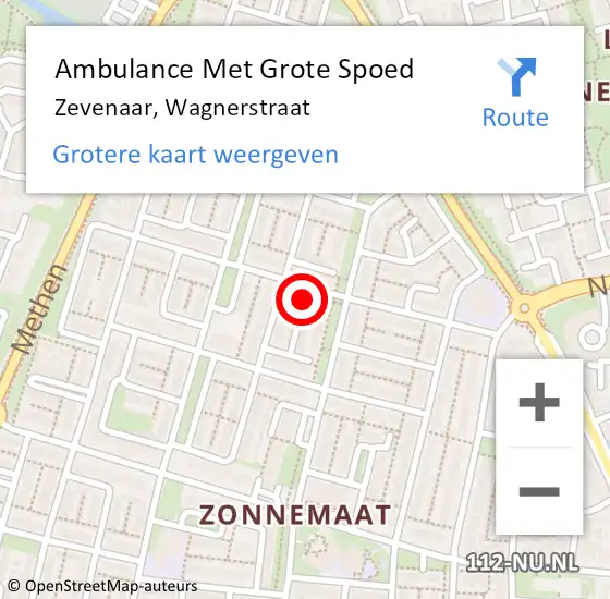 Locatie op kaart van de 112 melding: Ambulance Met Grote Spoed Naar Zevenaar, Wagnerstraat op 4 december 2021 13:02