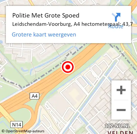 Locatie op kaart van de 112 melding: Politie Met Grote Spoed Naar Leidschendam-Voorburg, A4 hectometerpaal: 43,7 op 4 december 2021 13:11