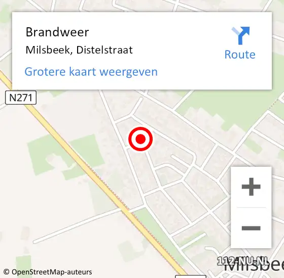 Locatie op kaart van de 112 melding: Brandweer Milsbeek, Distelstraat op 4 december 2021 13:15