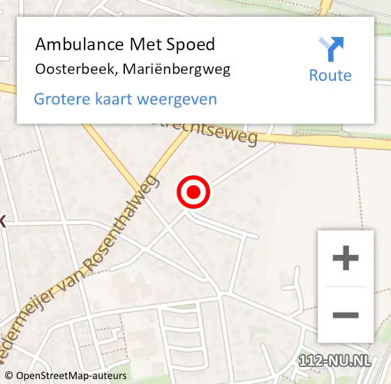 Locatie op kaart van de 112 melding: Ambulance Met Spoed Naar Oosterbeek, Mariënbergweg op 4 december 2021 13:27