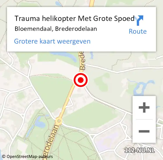 Locatie op kaart van de 112 melding: Trauma helikopter Met Grote Spoed Naar Bloemendaal, Brederodelaan op 4 december 2021 13:29