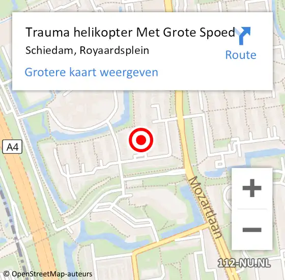 Locatie op kaart van de 112 melding: Trauma helikopter Met Grote Spoed Naar Schiedam, Royaardsplein op 4 december 2021 13:54