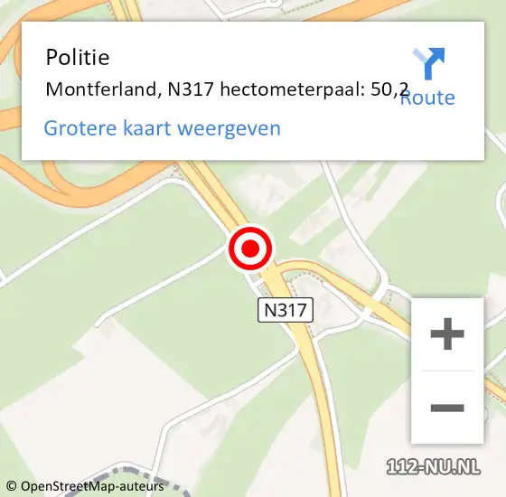 Locatie op kaart van de 112 melding: Politie Montferland, N317 hectometerpaal: 50,2 op 4 december 2021 14:14