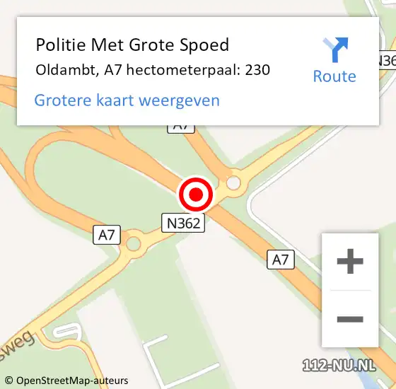 Locatie op kaart van de 112 melding: Politie Met Grote Spoed Naar Oldambt, A7 hectometerpaal: 230 op 4 december 2021 14:20