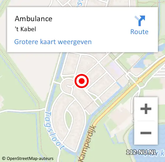 Locatie op kaart van de 112 melding: Ambulance 't Kabel op 1 juli 2014 11:16
