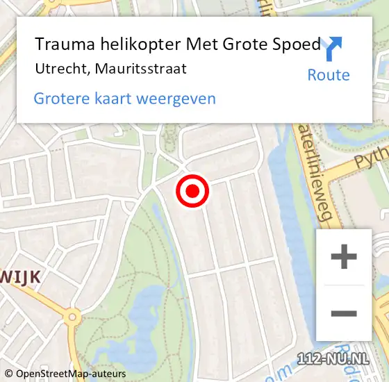 Locatie op kaart van de 112 melding: Trauma helikopter Met Grote Spoed Naar Utrecht, Mauritsstraat op 4 december 2021 14:43