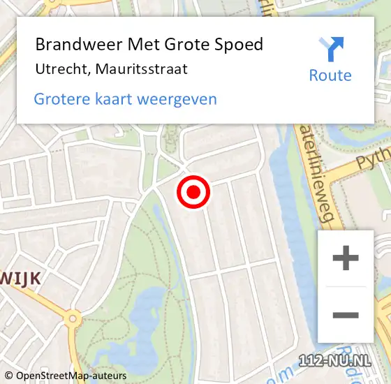 Locatie op kaart van de 112 melding: Brandweer Met Grote Spoed Naar Utrecht, Mauritsstraat op 4 december 2021 14:45