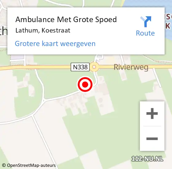 Locatie op kaart van de 112 melding: Ambulance Met Grote Spoed Naar Lathum, Koestraat op 4 december 2021 15:09