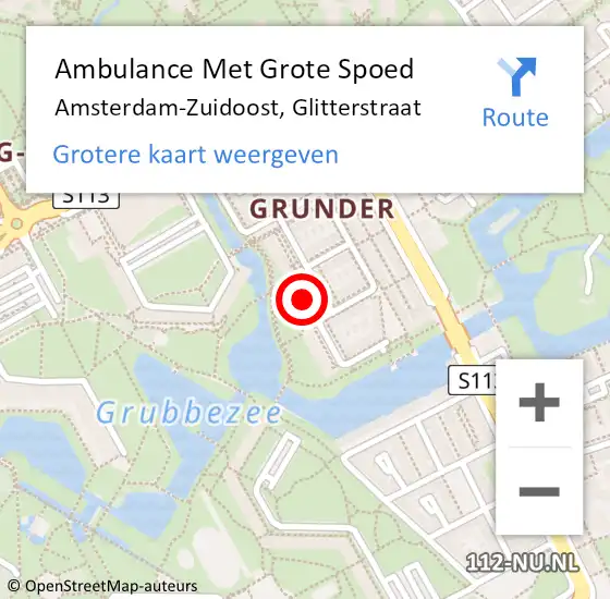 Locatie op kaart van de 112 melding: Ambulance Met Grote Spoed Naar Amsterdam-Zuidoost, Glitterstraat op 4 december 2021 15:23