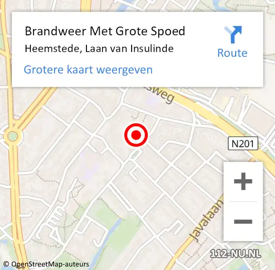 Locatie op kaart van de 112 melding: Brandweer Met Grote Spoed Naar Heemstede, Laan van Insulinde op 4 december 2021 15:26