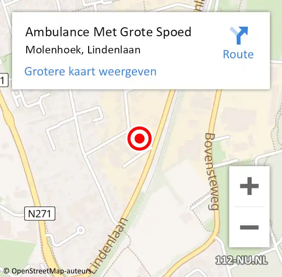 Locatie op kaart van de 112 melding: Ambulance Met Grote Spoed Naar Molenhoek, Lindenlaan op 4 december 2021 15:30