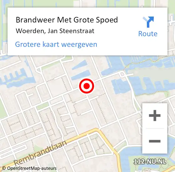 Locatie op kaart van de 112 melding: Brandweer Met Grote Spoed Naar Woerden, Jan Steenstraat op 4 december 2021 16:05