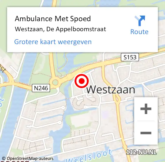 Locatie op kaart van de 112 melding: Ambulance Met Spoed Naar Westzaan, De Appelboomstraat op 4 december 2021 16:24