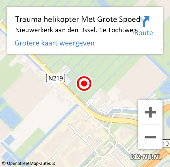 Locatie op kaart van de 112 melding: Trauma helikopter Met Grote Spoed Naar Nieuwerkerk aan den IJssel, 1e Tochtweg op 4 december 2021 16:44