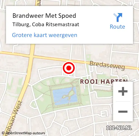 Locatie op kaart van de 112 melding: Brandweer Met Spoed Naar Tilburg, Coba Ritsemastraat op 4 december 2021 17:02