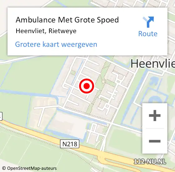 Locatie op kaart van de 112 melding: Ambulance Met Grote Spoed Naar Heenvliet, Rietweye op 4 december 2021 17:44