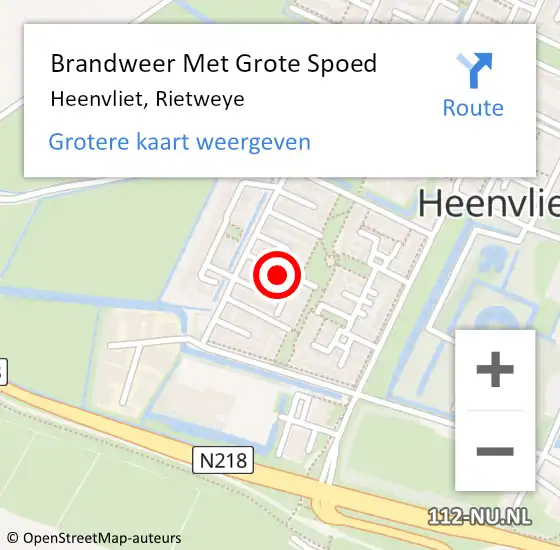 Locatie op kaart van de 112 melding: Brandweer Met Grote Spoed Naar Heenvliet, Rietweye op 4 december 2021 17:46