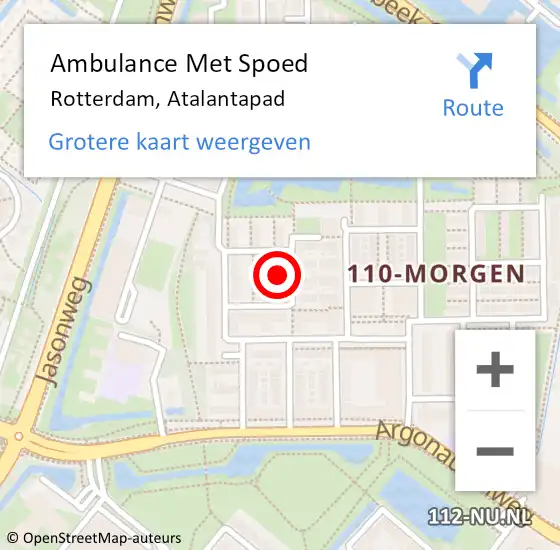 Locatie op kaart van de 112 melding: Ambulance Met Spoed Naar Rotterdam, Atalantapad op 4 december 2021 18:06