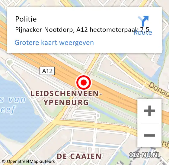 Locatie op kaart van de 112 melding: Politie Pijnacker-Nootdorp, A12 hectometerpaal: 7,5 op 4 december 2021 18:16