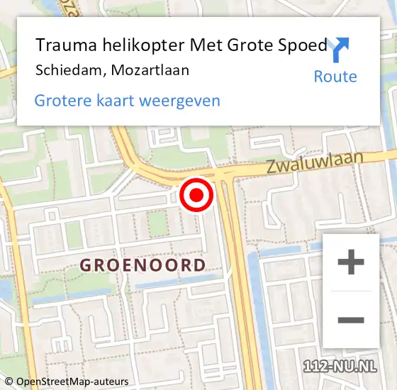 Locatie op kaart van de 112 melding: Trauma helikopter Met Grote Spoed Naar Schiedam, Mozartlaan op 4 december 2021 19:32