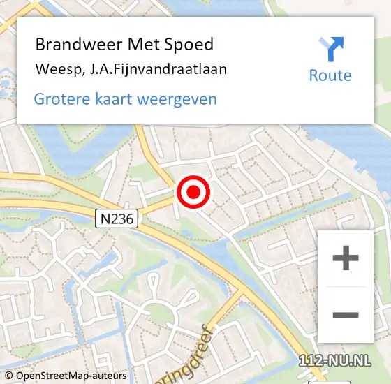 Locatie op kaart van de 112 melding: Brandweer Met Spoed Naar Weesp, J.A.Fijnvandraatlaan op 4 december 2021 19:37