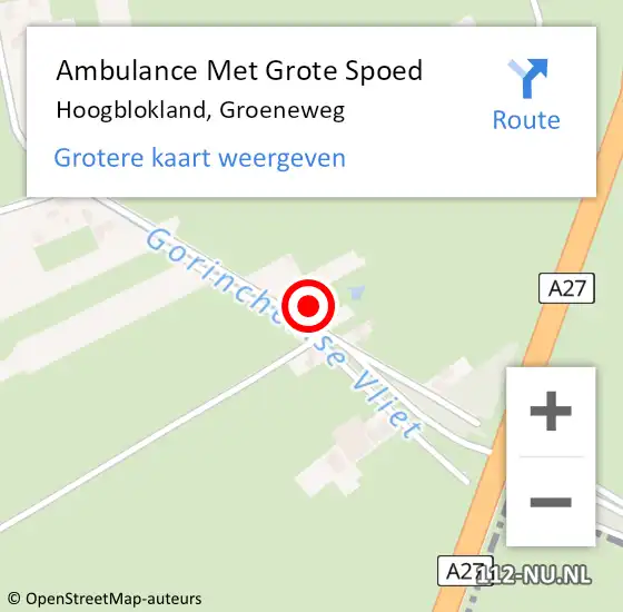 Locatie op kaart van de 112 melding: Ambulance Met Grote Spoed Naar Hoogblokland, Groeneweg op 4 december 2021 19:46