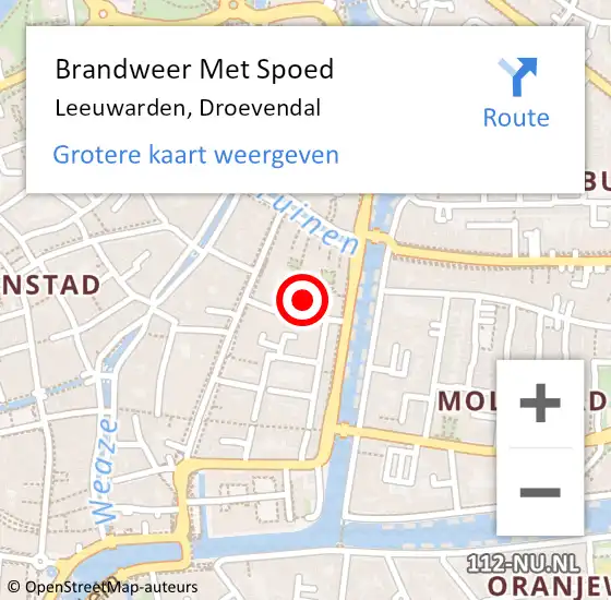 Locatie op kaart van de 112 melding: Brandweer Met Spoed Naar Leeuwarden, Droevendal op 4 december 2021 20:06