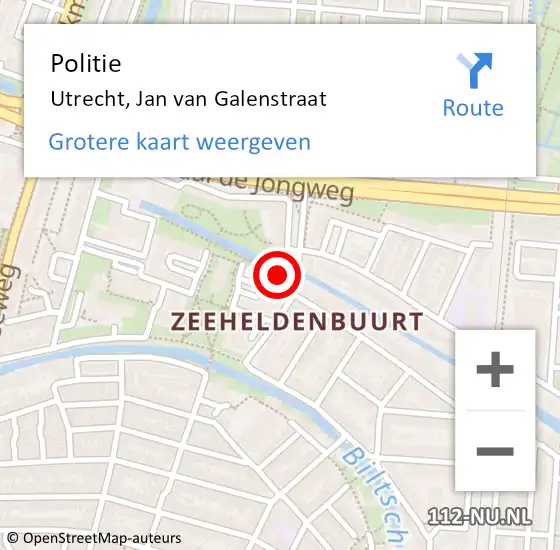 Locatie op kaart van de 112 melding: Politie Utrecht, Jan van Galenstraat op 4 december 2021 20:21