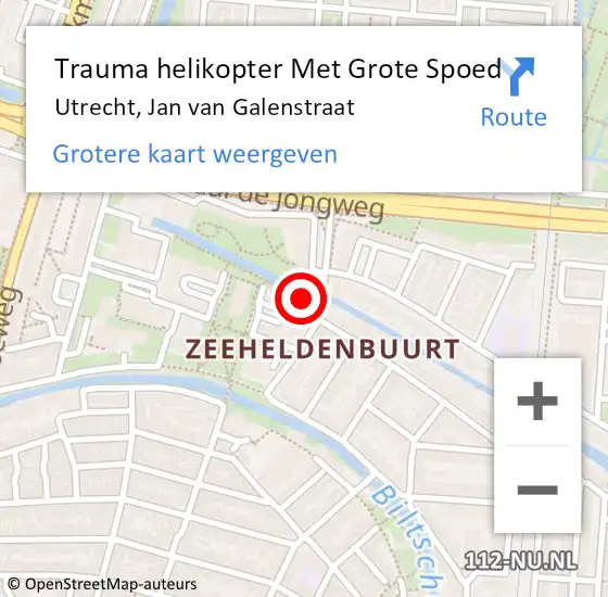 Locatie op kaart van de 112 melding: Trauma helikopter Met Grote Spoed Naar Utrecht, Jan van Galenstraat op 4 december 2021 20:21