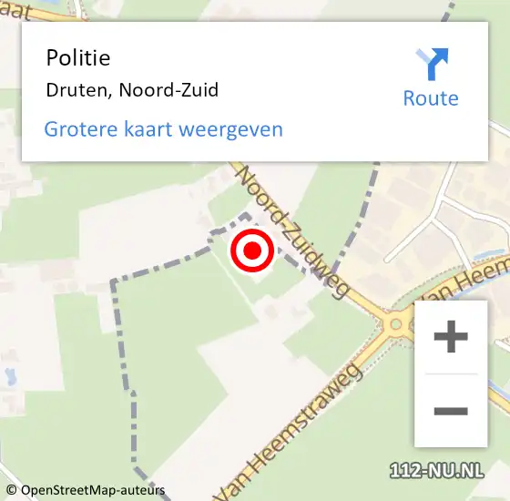 Locatie op kaart van de 112 melding: Politie Druten, Noord-Zuid op 4 december 2021 21:08