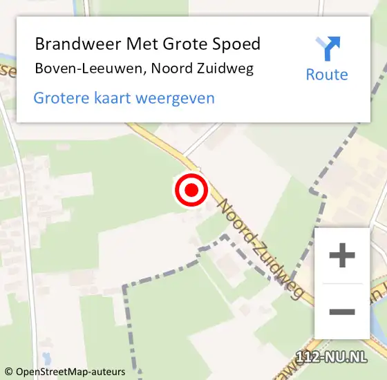 Locatie op kaart van de 112 melding: Brandweer Met Grote Spoed Naar Boven-Leeuwen, Noord Zuidweg op 4 december 2021 21:09