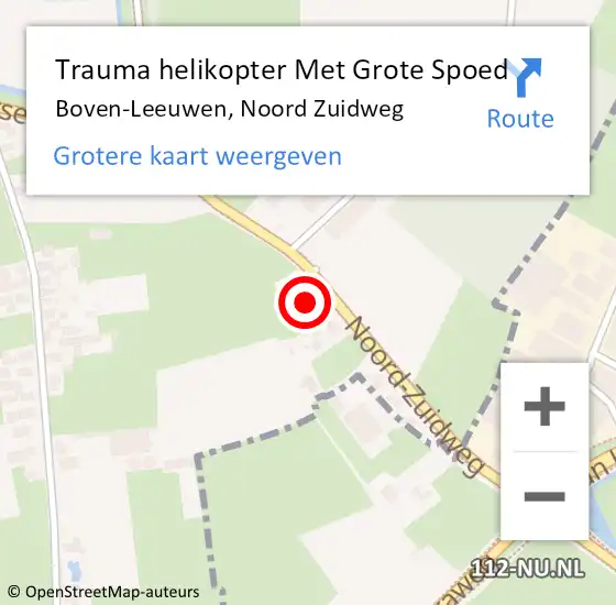 Locatie op kaart van de 112 melding: Trauma helikopter Met Grote Spoed Naar Boven-Leeuwen, Noord Zuidweg op 4 december 2021 21:12