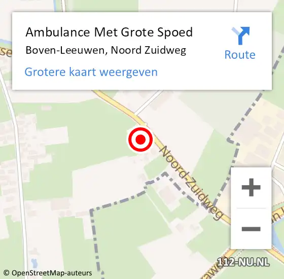 Locatie op kaart van de 112 melding: Ambulance Met Grote Spoed Naar Boven-Leeuwen, Noord Zuidweg op 4 december 2021 21:15