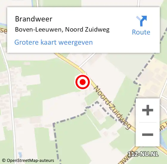 Locatie op kaart van de 112 melding: Brandweer Boven-Leeuwen, Noord Zuidweg op 4 december 2021 21:47