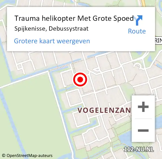 Locatie op kaart van de 112 melding: Trauma helikopter Met Grote Spoed Naar Spijkenisse, Debussystraat op 4 december 2021 22:44