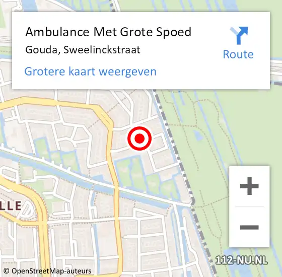 Locatie op kaart van de 112 melding: Ambulance Met Grote Spoed Naar Gouda, Sweelinckstraat op 4 december 2021 23:08