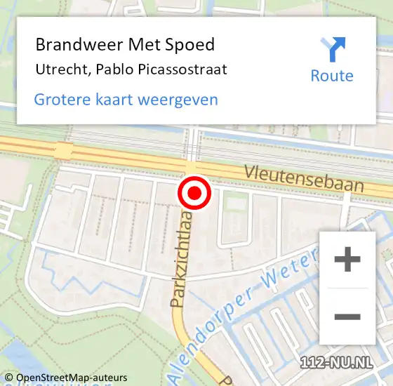 Locatie op kaart van de 112 melding: Brandweer Met Spoed Naar Utrecht, Pablo Picassostraat op 4 december 2021 23:11