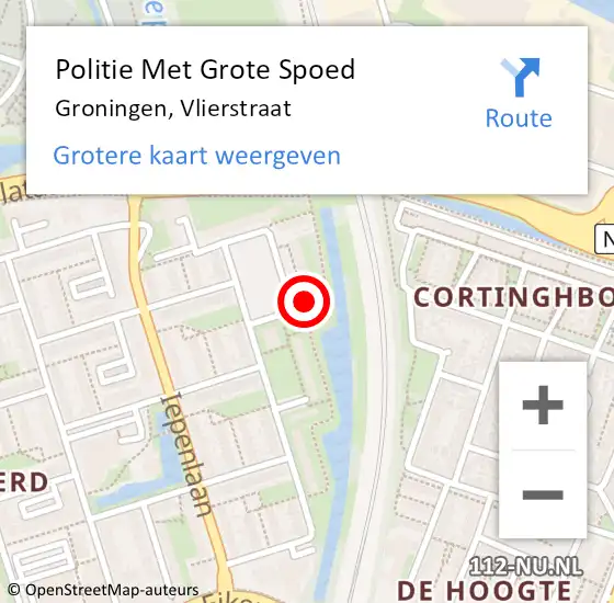 Locatie op kaart van de 112 melding: Politie Met Grote Spoed Naar Groningen, Vlierstraat op 5 december 2021 00:05