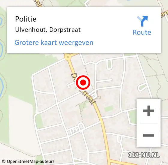 Locatie op kaart van de 112 melding: Politie Ulvenhout, Dorpstraat op 5 december 2021 03:35