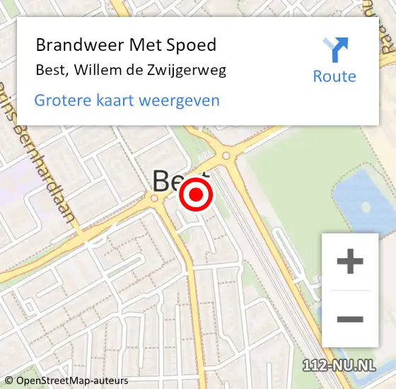 Locatie op kaart van de 112 melding: Brandweer Met Spoed Naar Best, Willem de Zwijgerweg op 5 december 2021 05:03