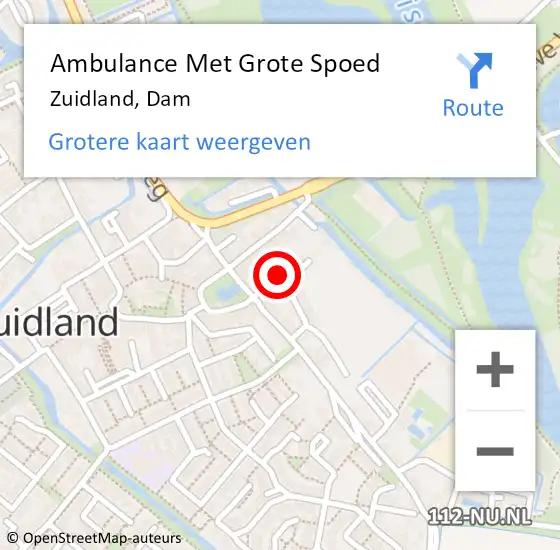 Locatie op kaart van de 112 melding: Ambulance Met Grote Spoed Naar Zuidland, Dam op 5 december 2021 05:40