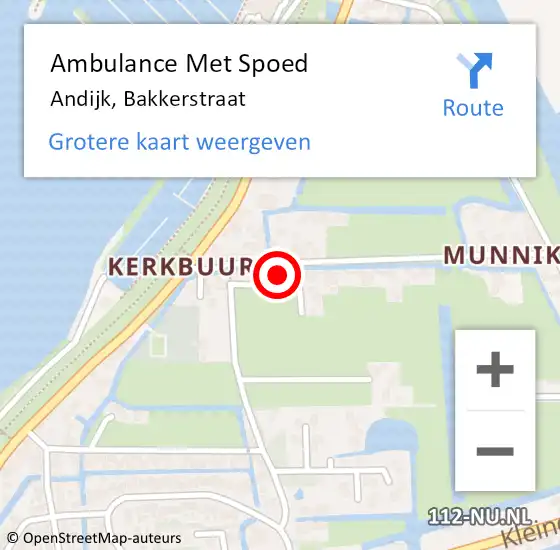 Locatie op kaart van de 112 melding: Ambulance Met Spoed Naar Andijk, Bakkerstraat op 5 december 2021 06:58